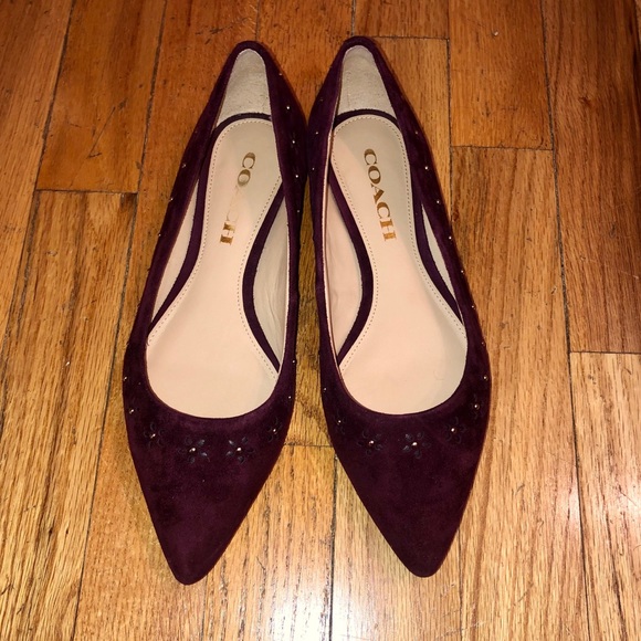 Coach Shoes - SOLD Coach |Maroon crushed velvet flats